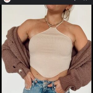 🟢NWT olivaceous holter top beige